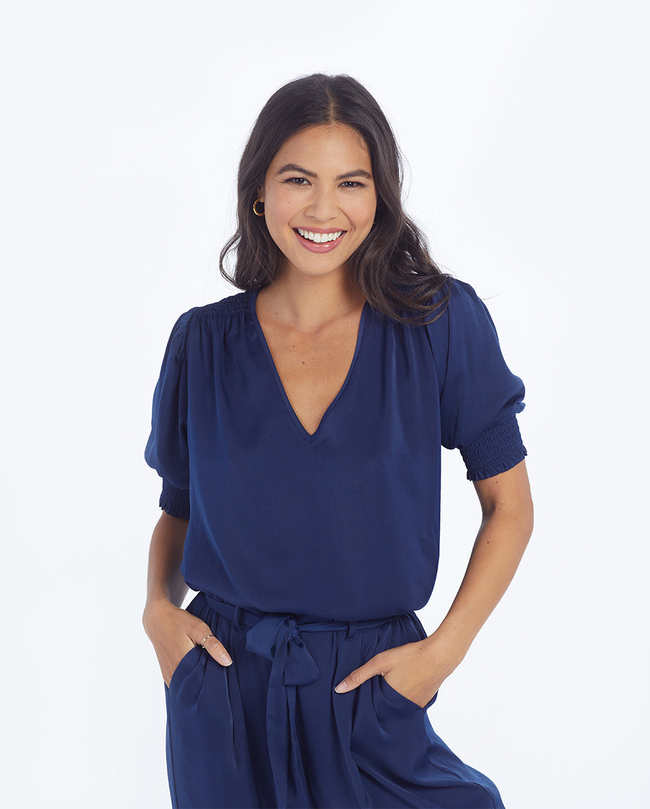 The Silky V-Neck Puff Sleeve Top - Main
