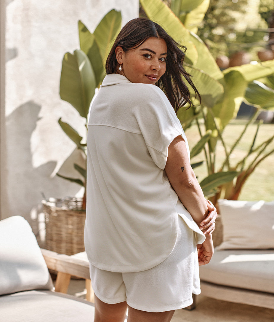 The Towel Terry Button-Down Shirt - White Sand