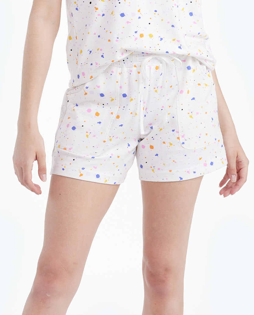 The Softest French Terry Lounge Shorts - Paint Splatter in White Sand