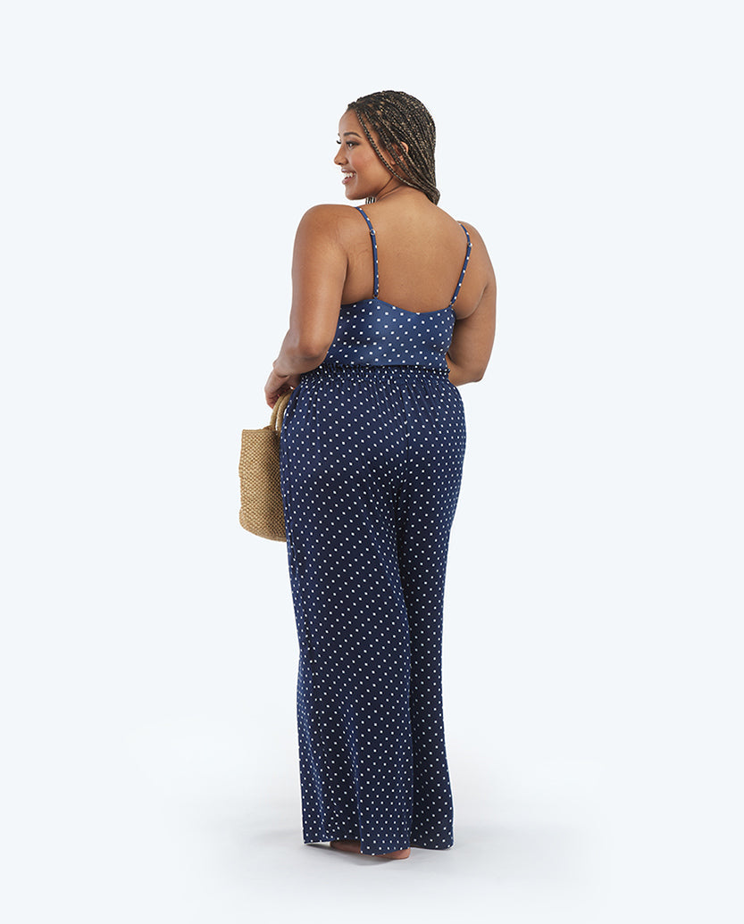 The Palazzo Pant With Ties - Square Dot in Deep Sea & White Sand