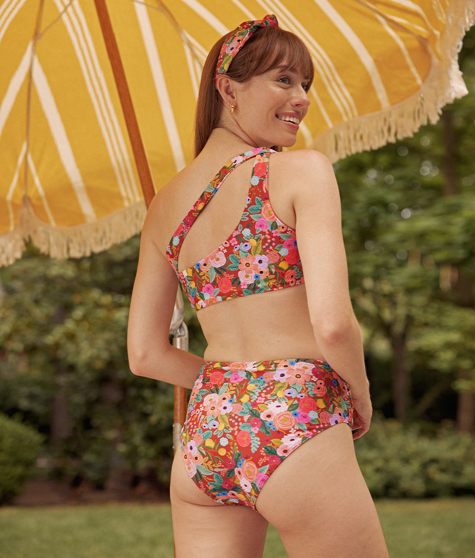 The Ruched High Leg High Rise Bottom - Garden Party in Rust