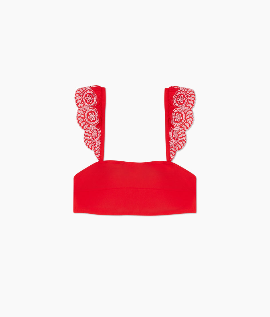 The Eyelet Ruffle Oasis Top - Lava