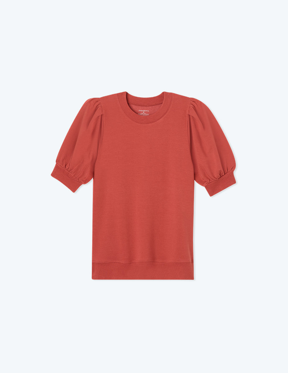 The Softest French Terry Puff Short Sleeve Top - Terracotta
