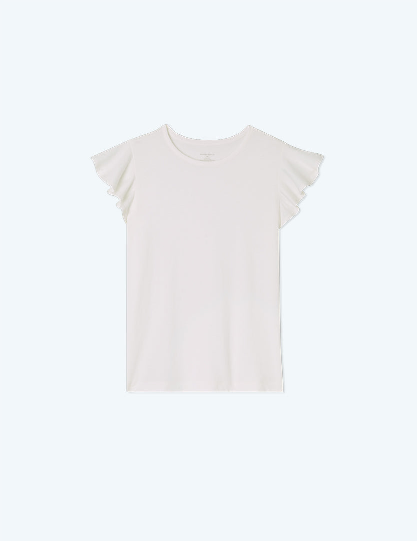 The Luxe Pima Flutter-Sleeve Tee - White Sand