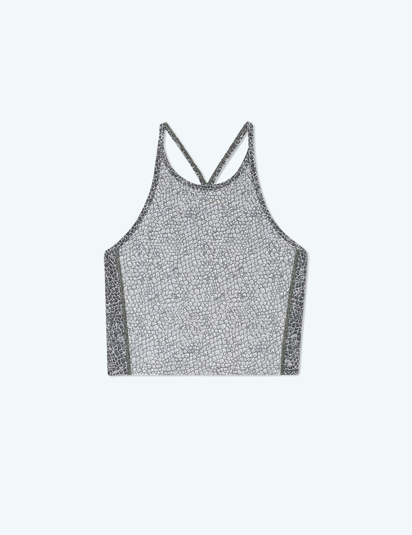 The High Neck Midi Sports Bra Tank - Modern Snake in Smoke & Ash