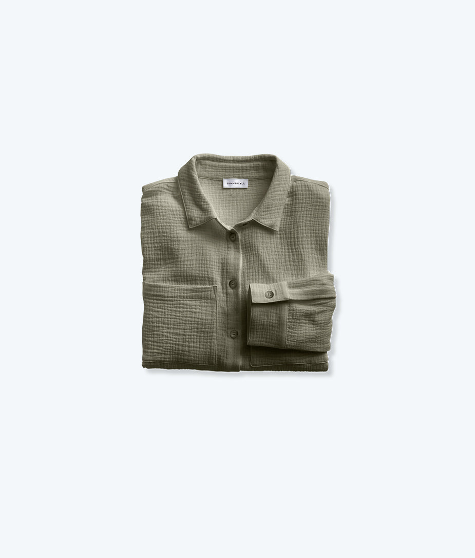The Going Places Gauze Button-Down Camp Shirt - Agave