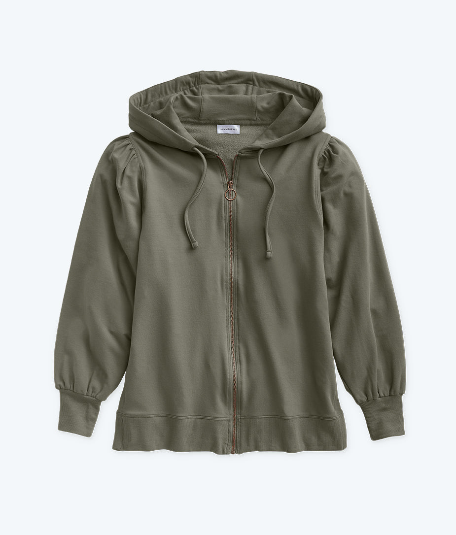 The Softest French Terry Puff-Sleeve Hoodie - Agave