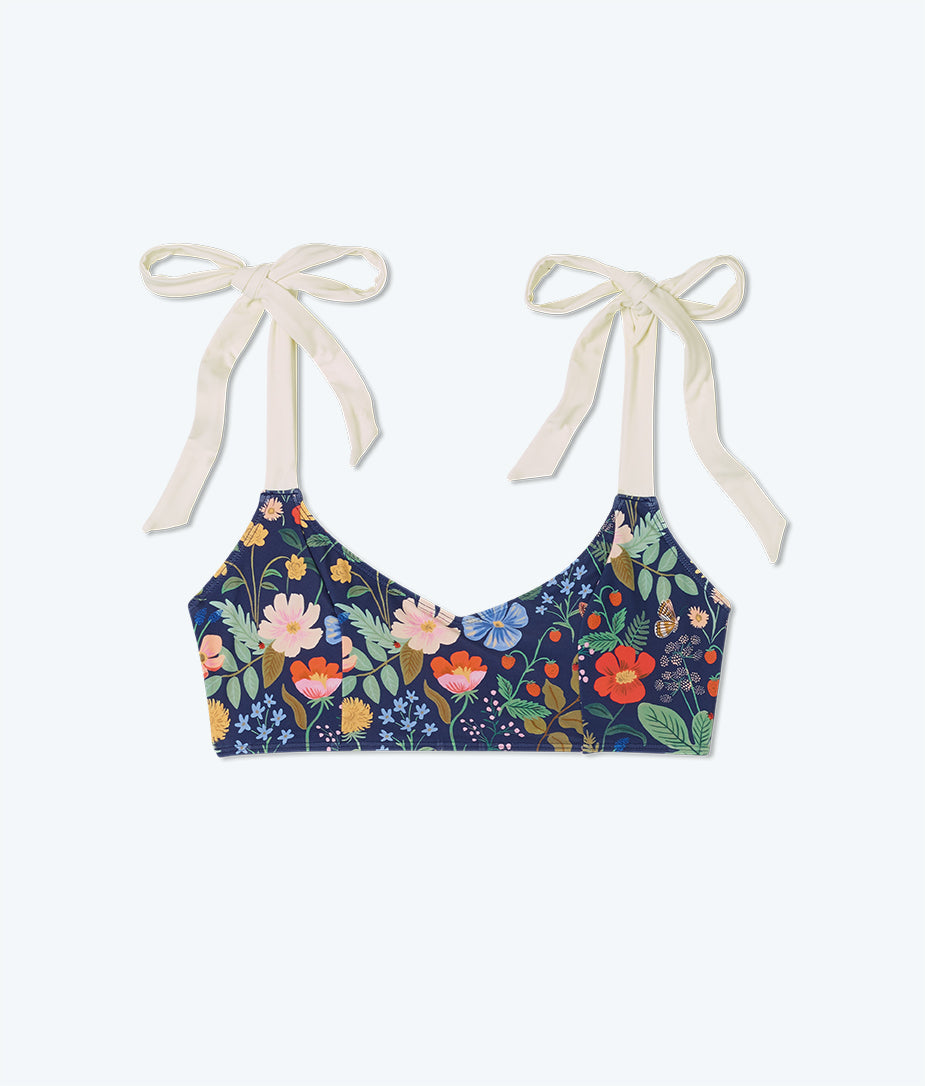 The Tie Wanderlust Bikini Top - Strawberry Fields in Deep Sea