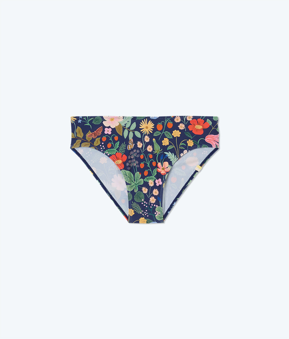 The High Leg Mid Rise Bikini Bottom - Strawberry Fields in Deep Sea