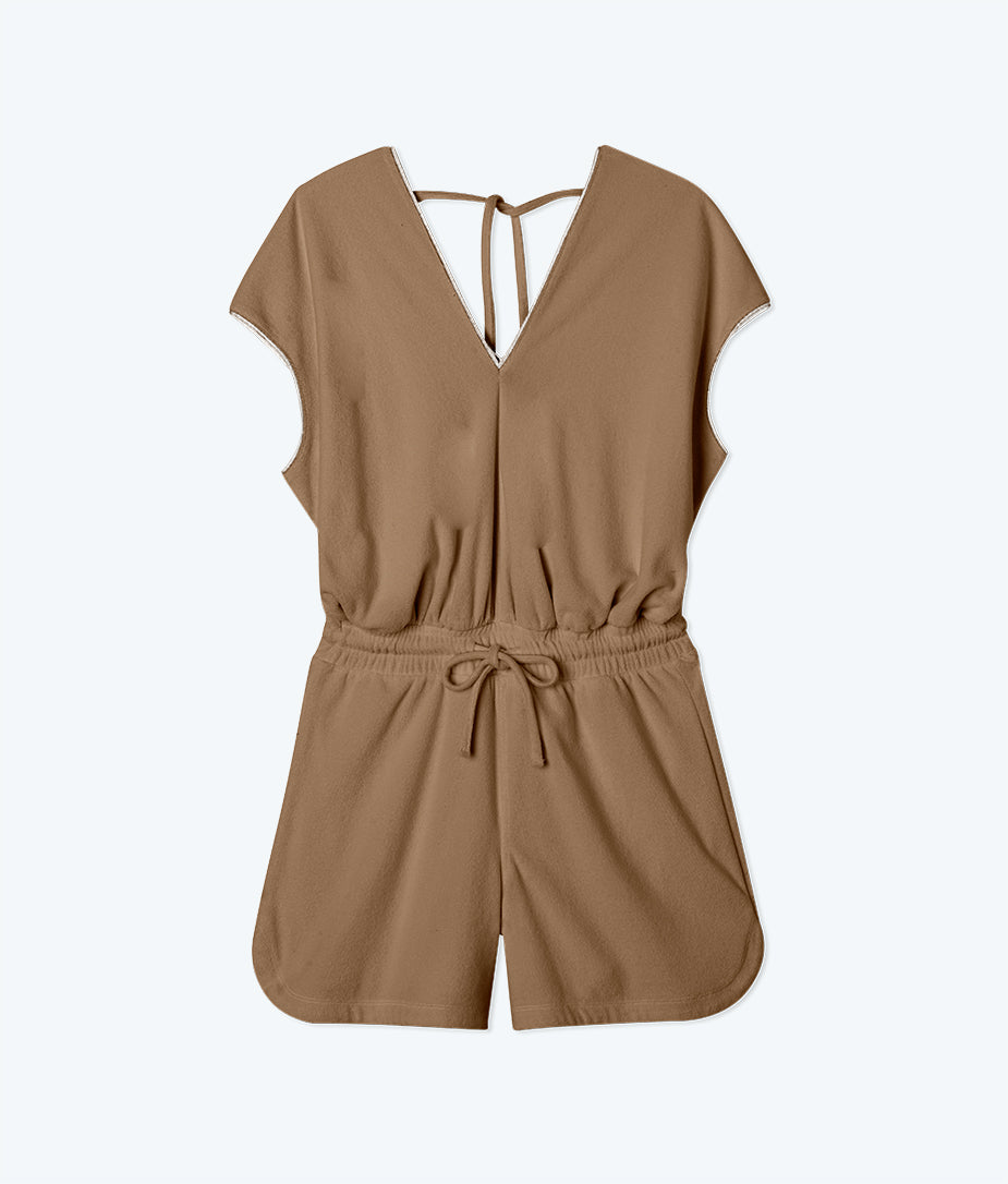 The Towel Terry V-Neck Romper - Toffee