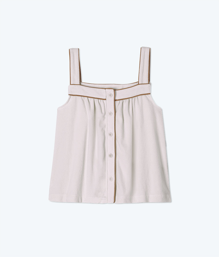 The Towel Terry Button-Front Tank - White Sand