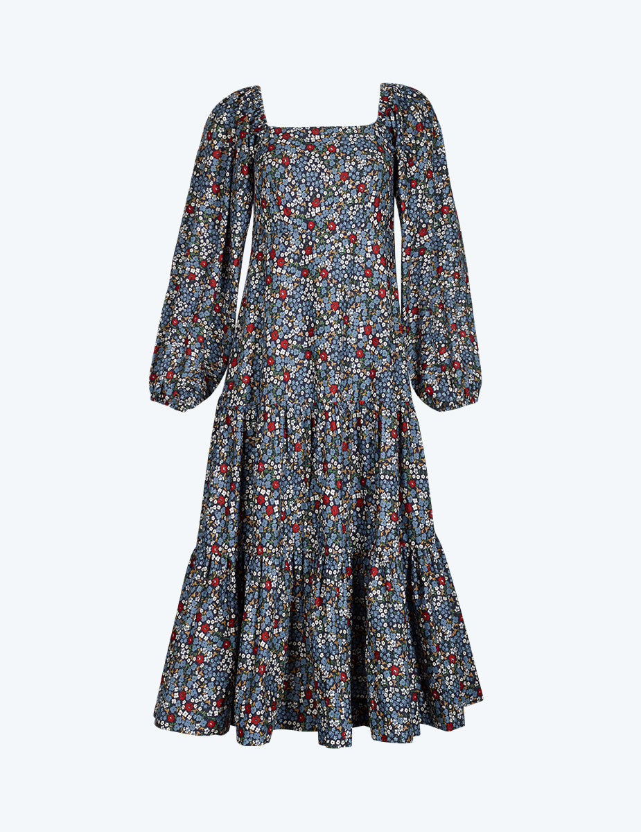 The Tiered Puff Sleeve Dress - Outbloom in Midnight