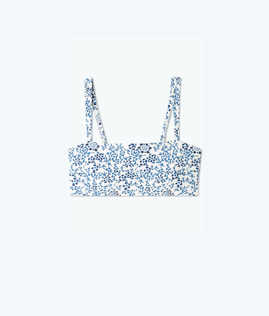 The Wide Strap Oasis Bikini Top - Floral Reef in Indigo & White Sand