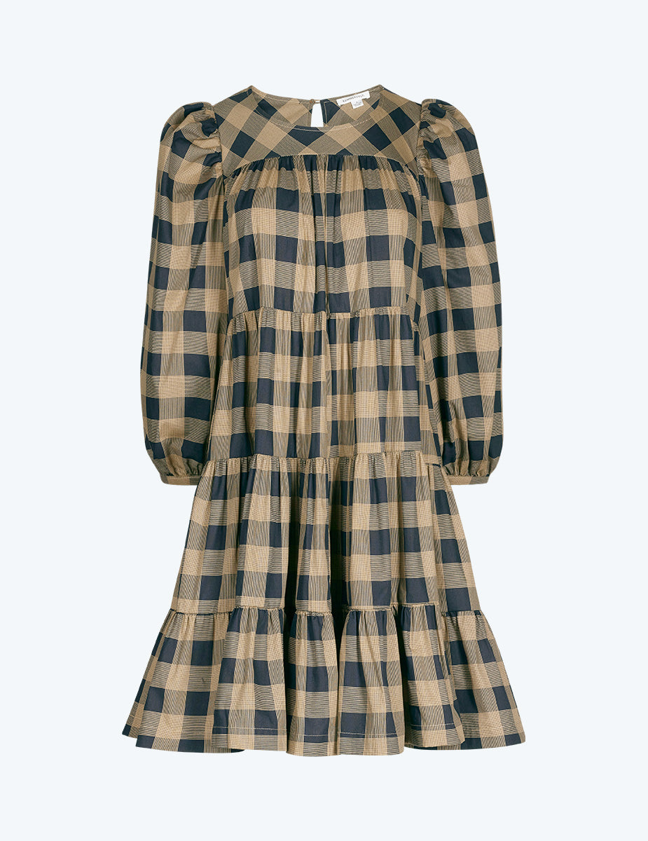 The Tiered Mini Dress - Buffalo Check in Midnight & Toffee