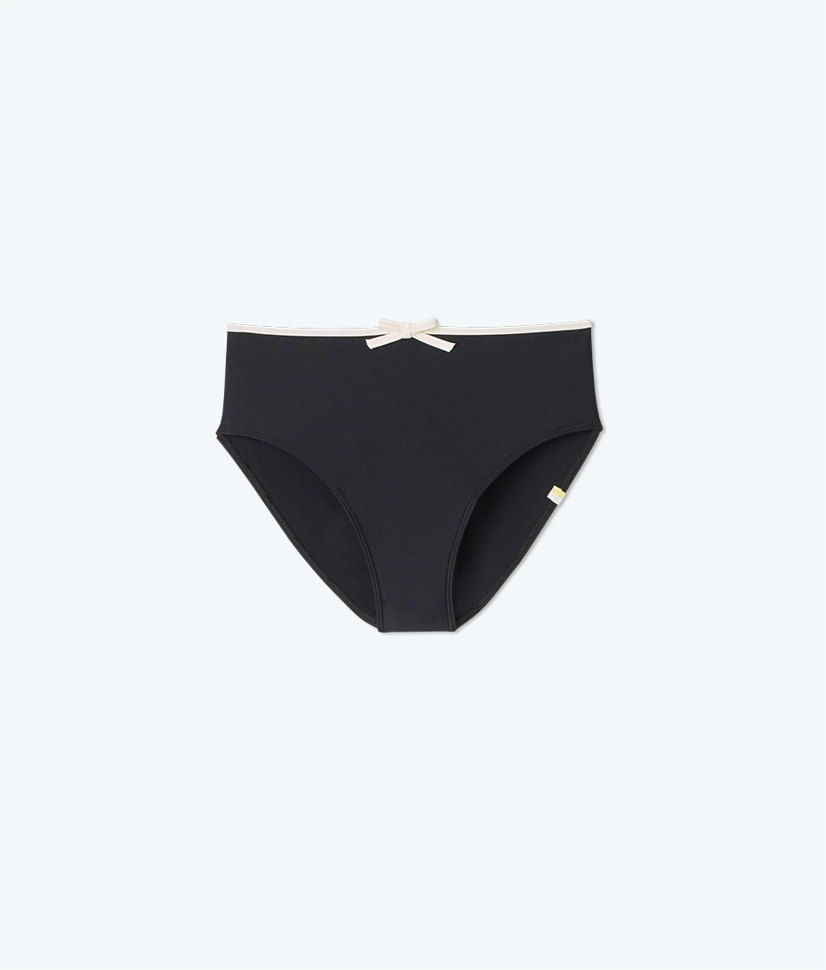 The Contrast Mini-Bow High Leg High Rise Bikini Bottom - Sea Urchin & White Sand
