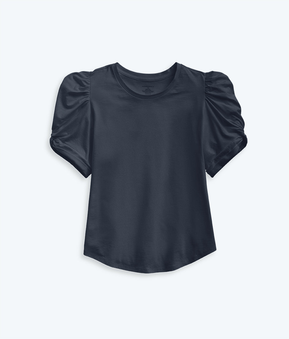 The Luxe Pima Twist-Sleeve Tee - Midnight