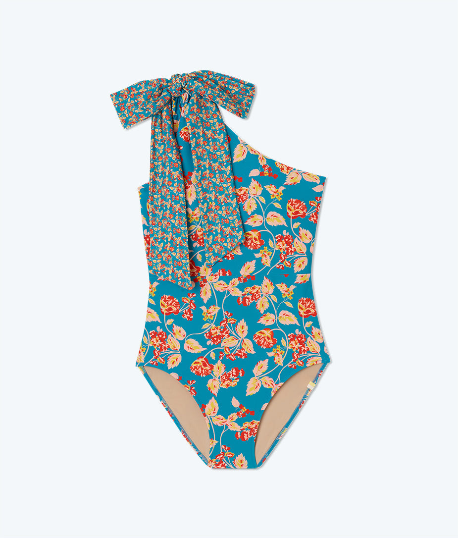 The Bow-Shoulder Ruched Sidestroke - Terrace Floral