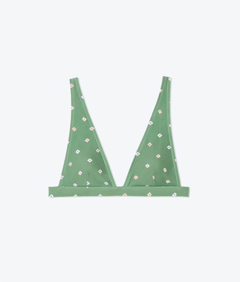 The Plunge Bikini Top - Diamond Dot in Seagreen & White Sand