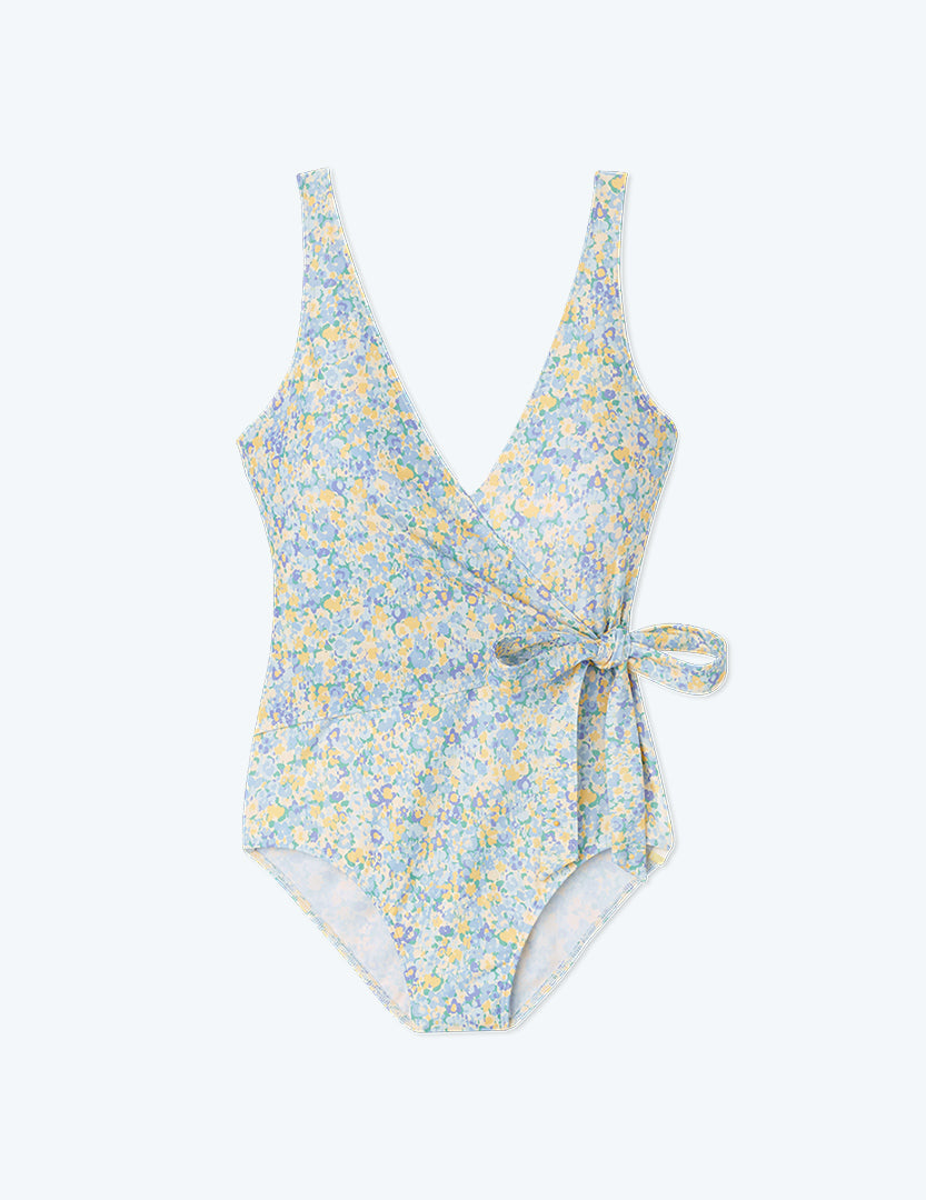 The Perfect Wrap One-Piece - Painted Floral in Sunshine & Powder Blue