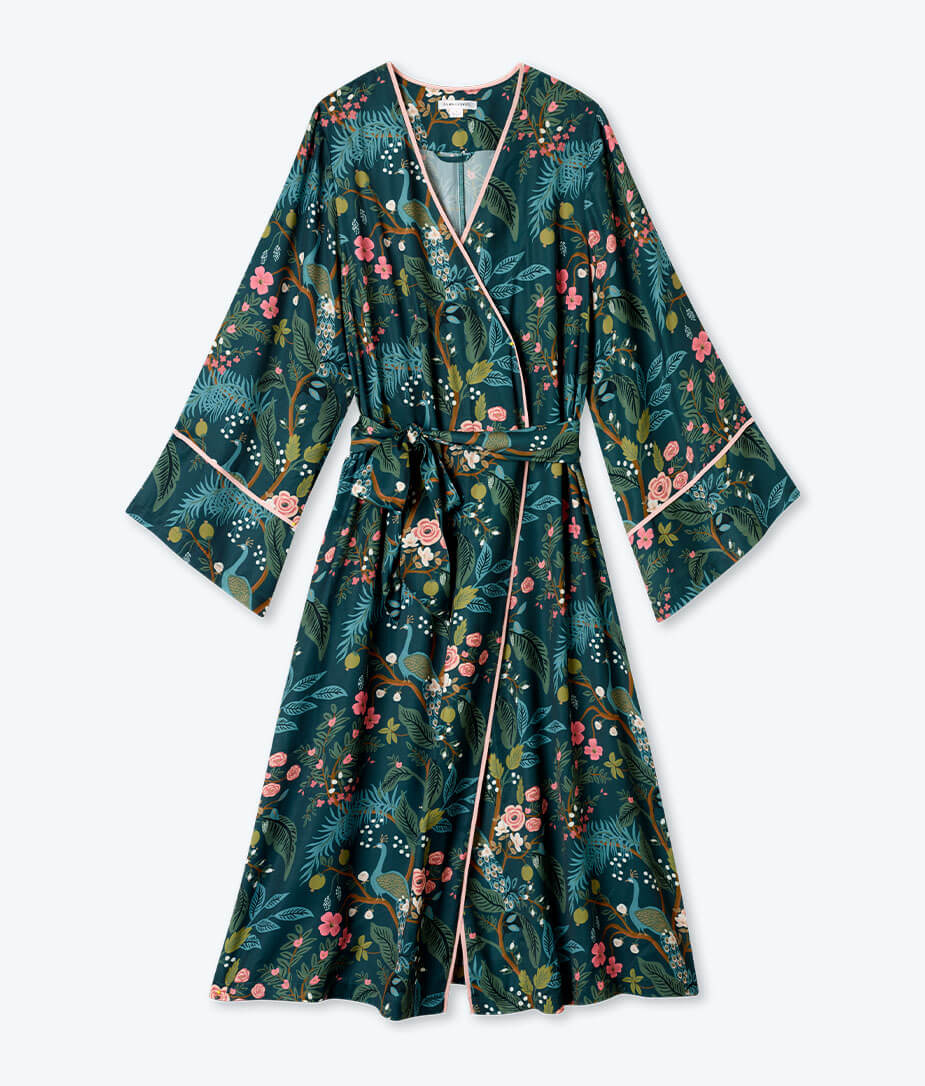 The Cloud 9 Silky Midi Robe - Emerald Peacock