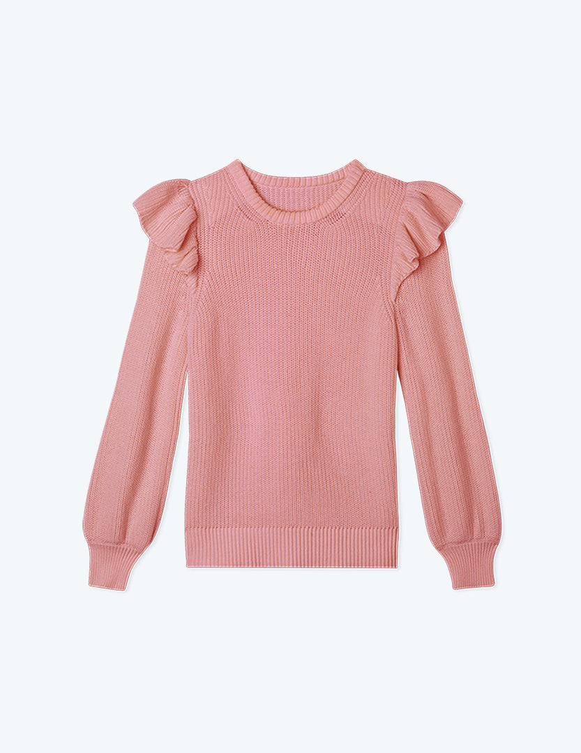 The Flirty Ruffle Sleeve Sweater - Desert Rose