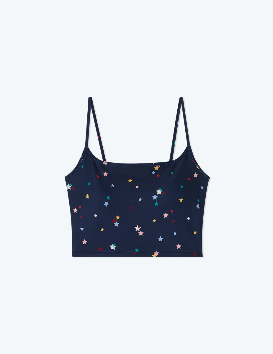 The Midi Sports Bra Tank Top - Small Scatter Stars in Deep Sea
