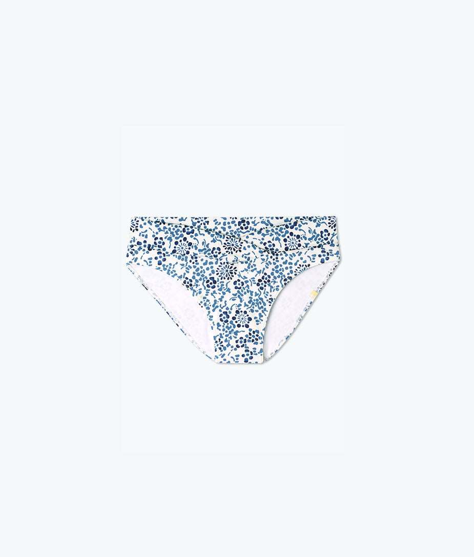 The V-Front Low Rise Bikini Bottom - Floral Reef in Indigo & White Sand