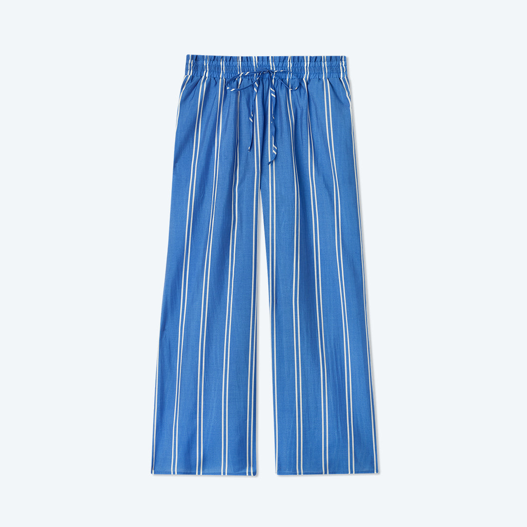 The Effortless Crop Wide Leg Pant - French Stripe in Indigo