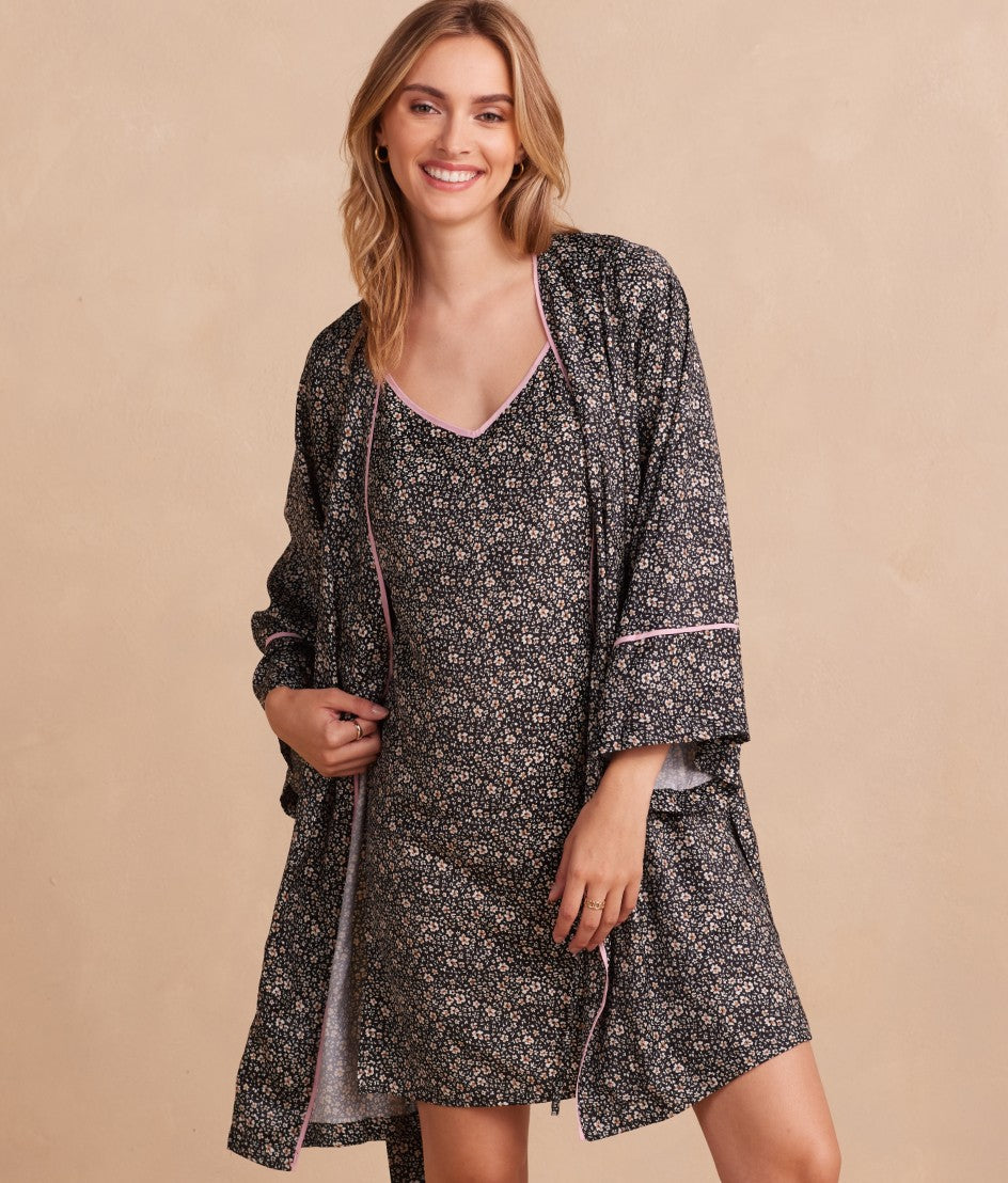 The Cloud 9 Silky Robe - In Bloom in Sea Urchin & Pink Sky