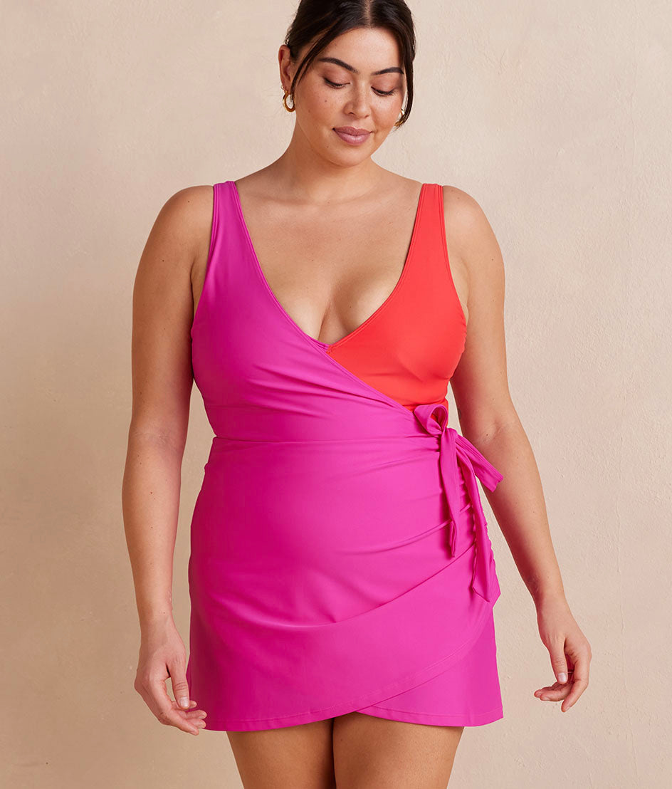 The Ruched Swim Skirt - Hibiscus