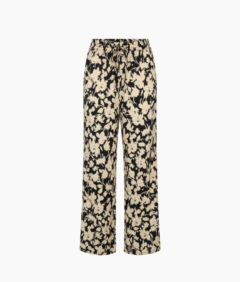The Silky Luxe Palazzo Pants with Ties - Contrast Floral in Sea Urchin