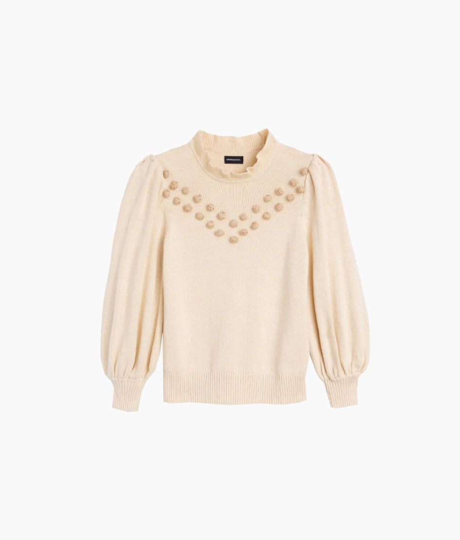 The Year-Round Balloon Sleeve Pompom Sweater - Dune