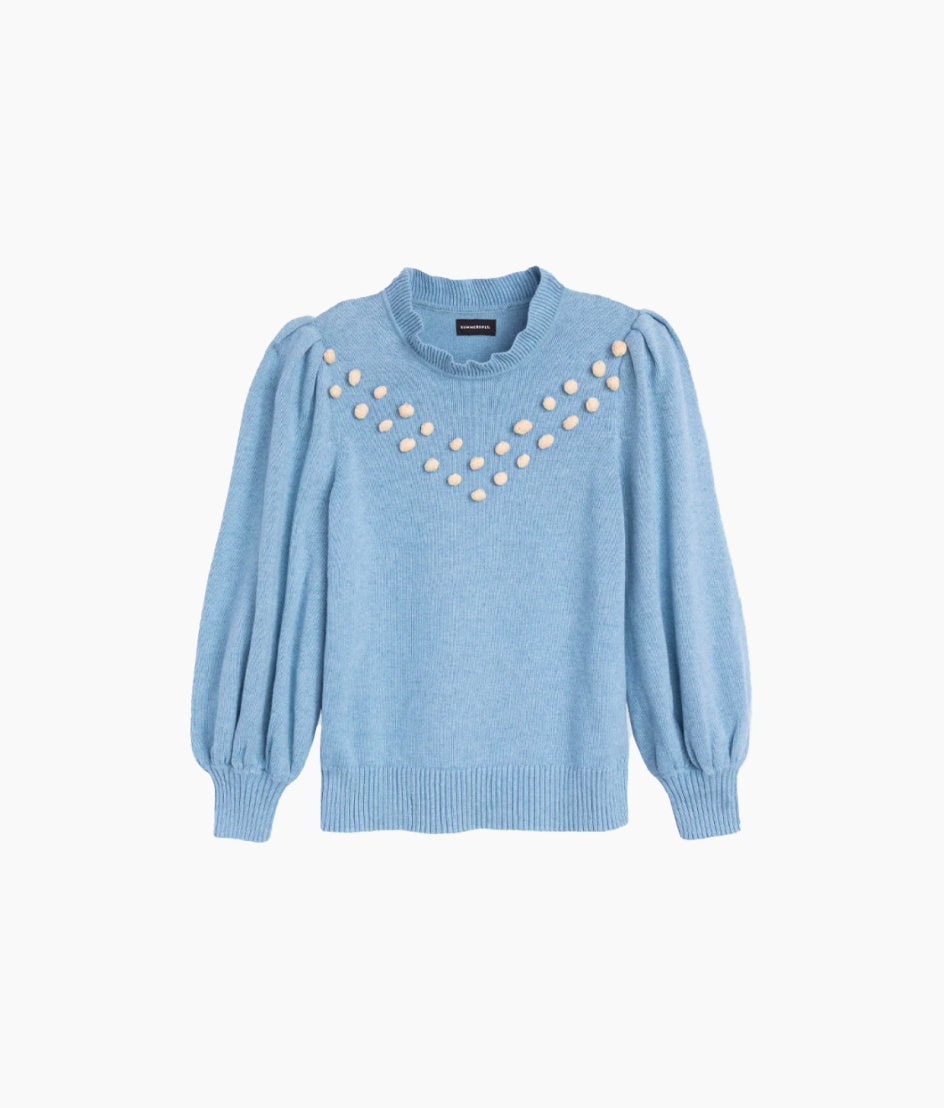 The Year-Round Balloon Sleeve Pompom Sweater - Glacier