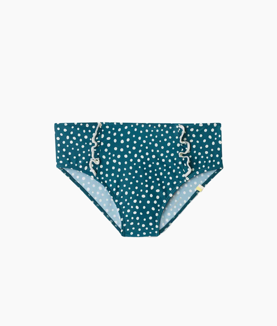 The Ruffle High Leg High Rise Bikini Bottom - On The Dot in Seaweed