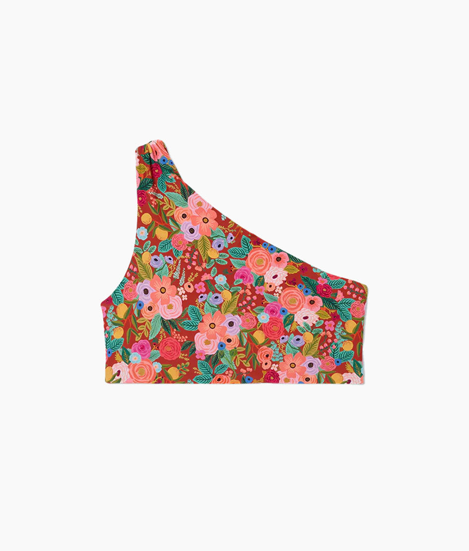 The Ruched Sidestroke Bikini Top - Garden Party in Rust