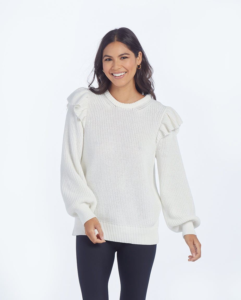 The Flirty Ruffle Sleeve Sweater - White Sand