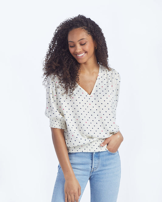 The Silky V-Neck Puff Sleeve Top - Main
