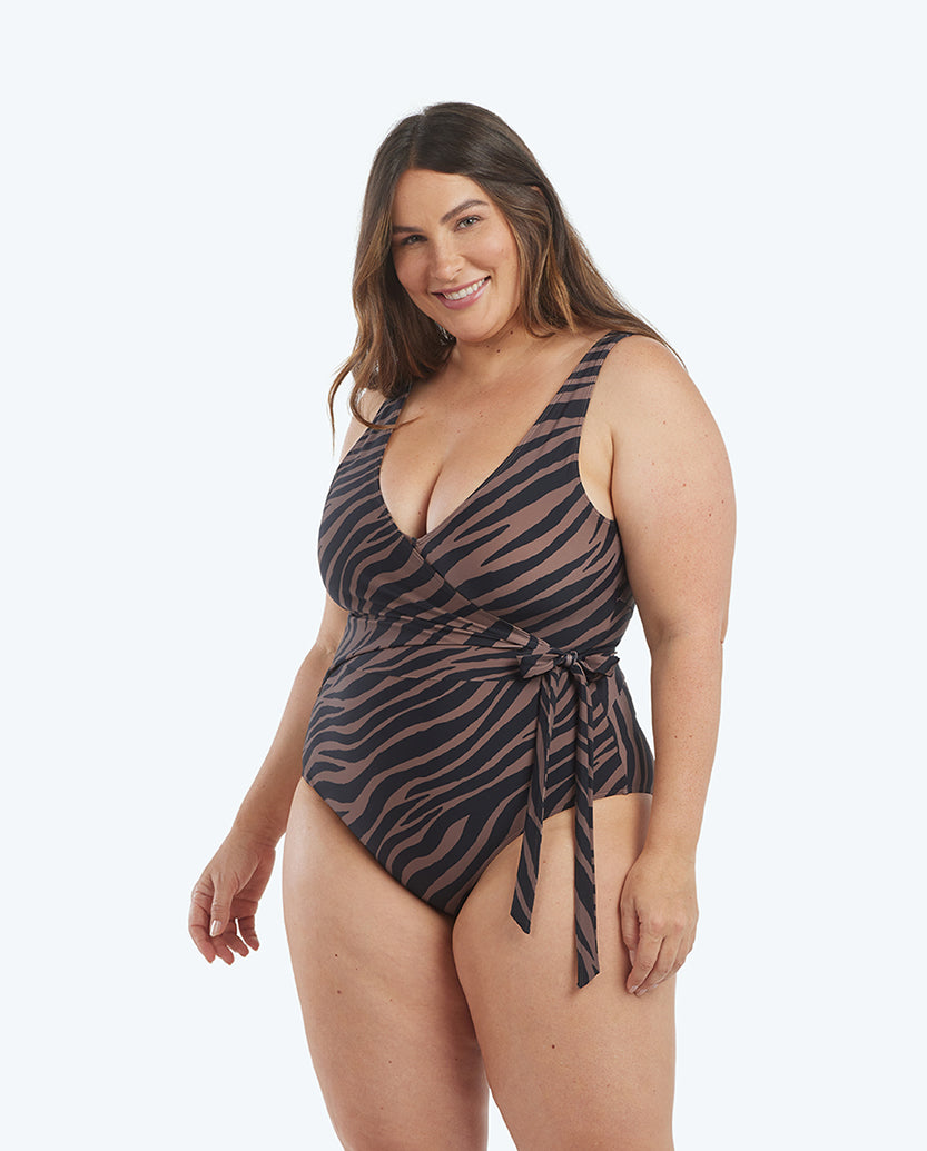 The Perfect Wrap One-Piece - Modern Zebra in Chocolate & Sea Urchin