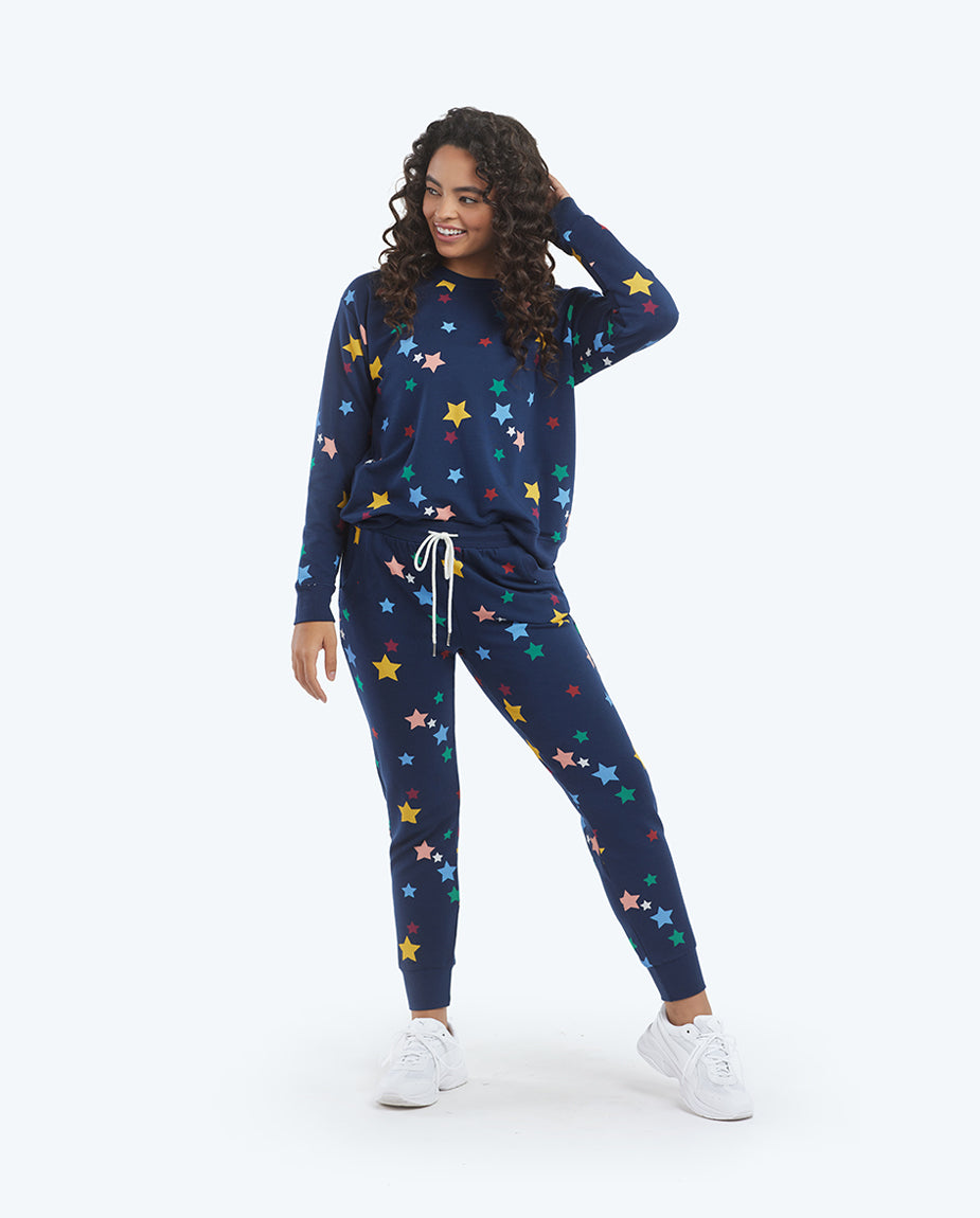 The Softest French Terry Jogger - Scatter Stars in Deep Sea