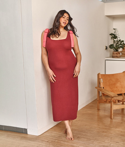 The Softest Ribbed Tie-Shoulder Maxi Dress - Main