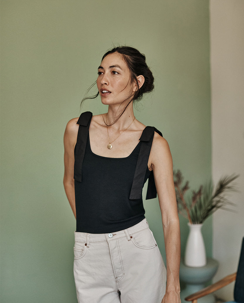 The Softest Ribbed Tie-Shoulder Tank - Sea Urchin