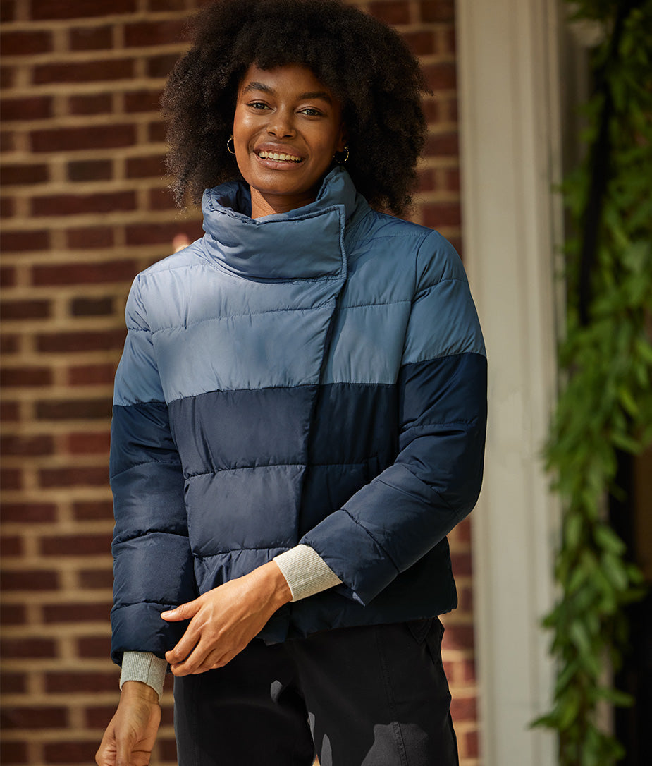 The Colorblock Eco Puffer Jacket - Midnight & Slate