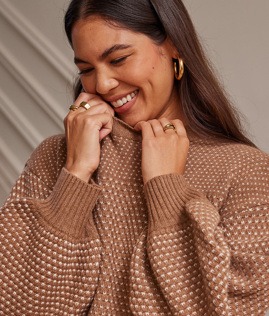 The Luxe Cashmere Blend Mix Stitch Sweater - Praline & White Sand