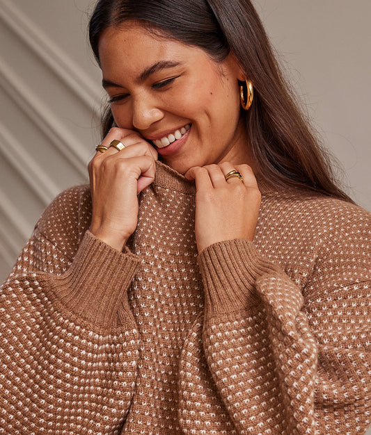 The Luxe Cashmere Blend Mix Stitch Sweater - Praline & White Sand