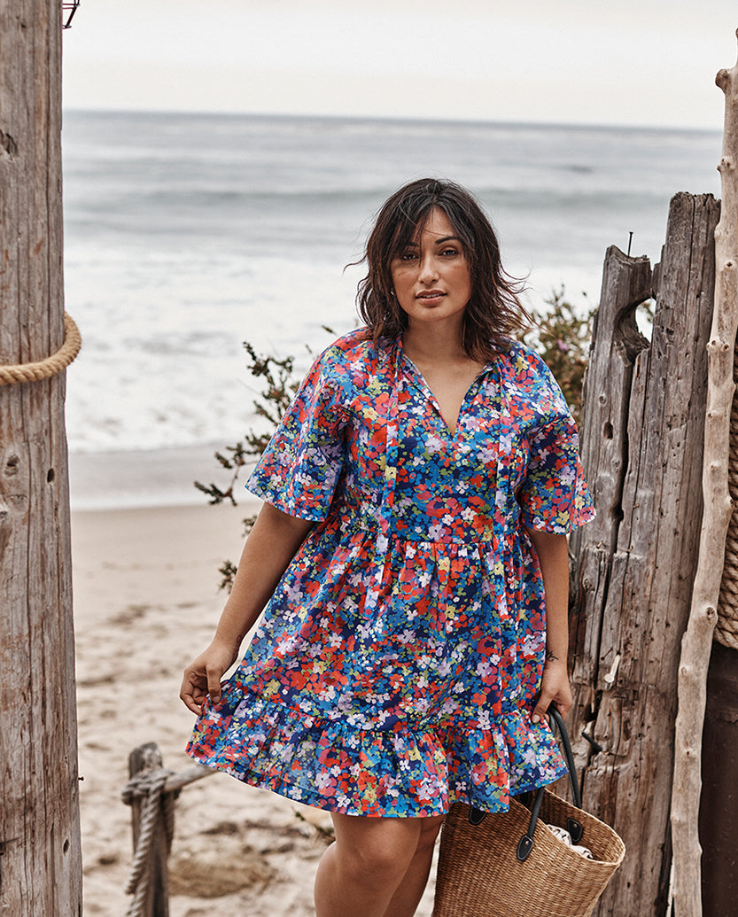 The Tie Neck Tiered Dress - Painted Meadows