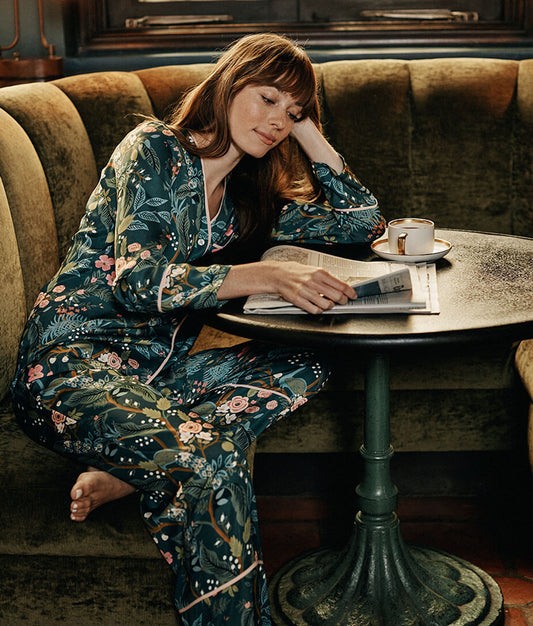 The Cloud 9 Silky Pajama Set - Emerald Peacock