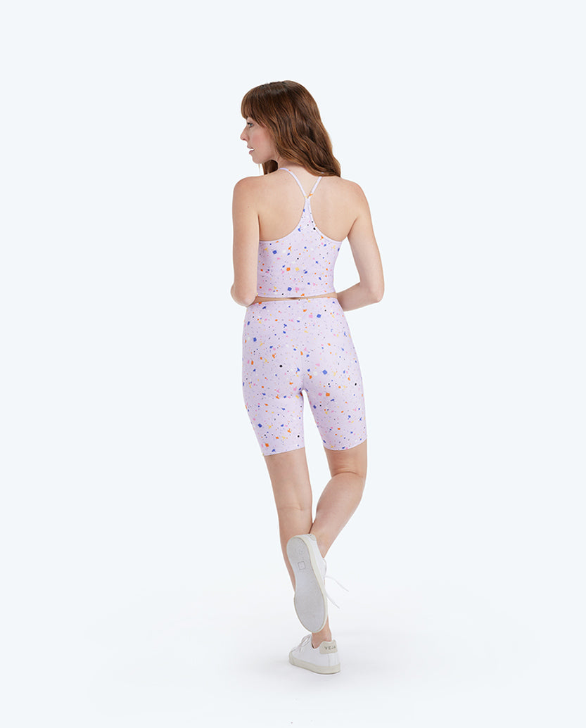 The Do-It-All High Rise Biker Shorts - Paint Splatter in Lilac