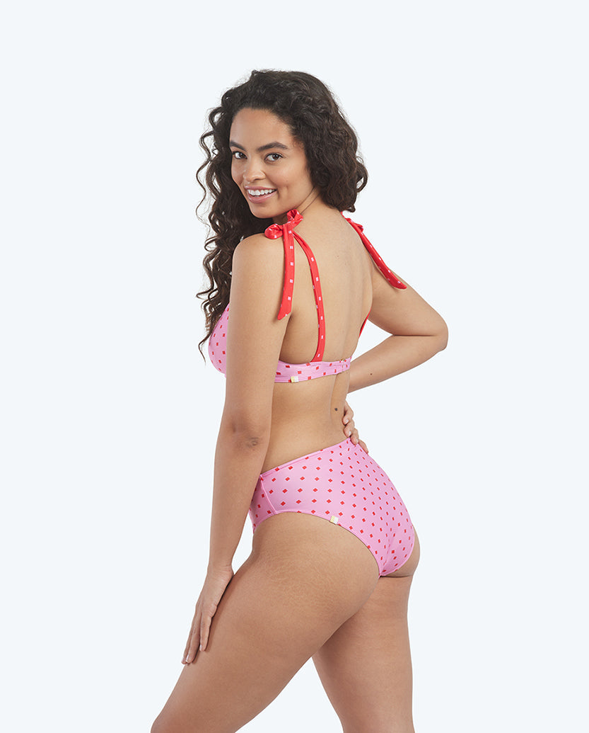 The Tie Marina Bikini Top - Square Dot in Flamingo & Hibiscus