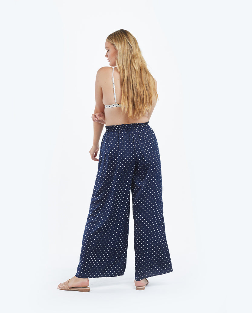 The Palazzo Pant With Ties - Square Dot in Deep Sea & White Sand