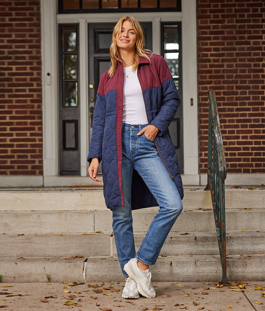 The Long Colorblock Eco Quilted Coat - Main